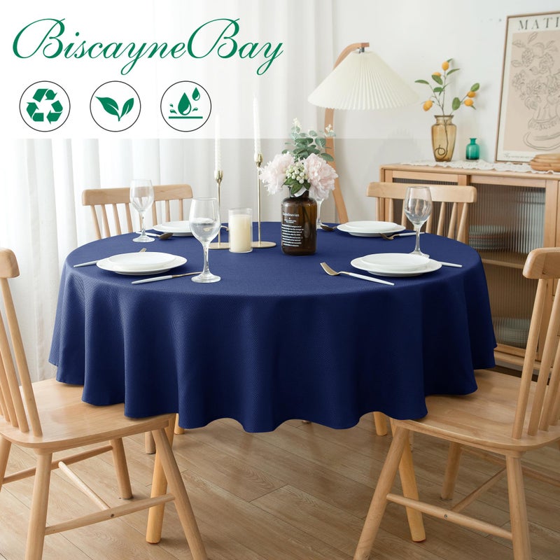 Biscaynebay Textured Fabric Round Tablecloths 70", Navy Water Resistant Table Cloth Circle Folding Table Covers for Dining, Kitchen, Wedding, Parties etc Machine Washable - Image 2